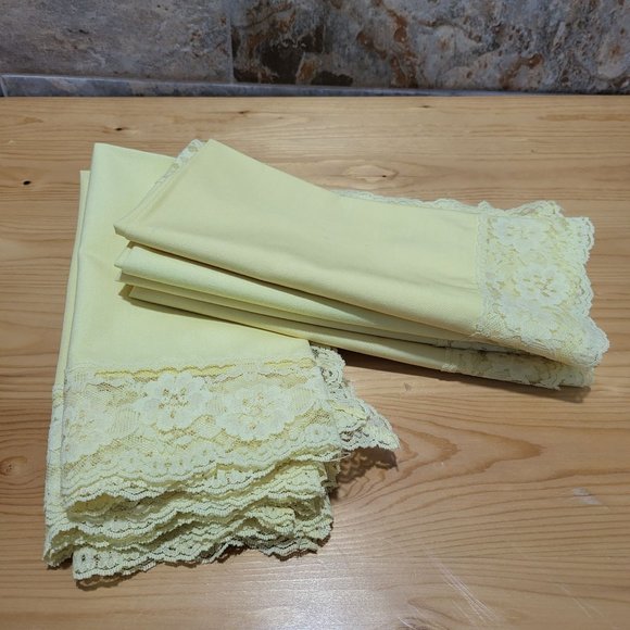 VTG Yellow Cotton Table Napkins Lace Trim Set of 8 - Picture 12 of 13